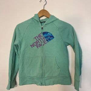 The North Face Mint Green Zip Hoodie with Purple Logo